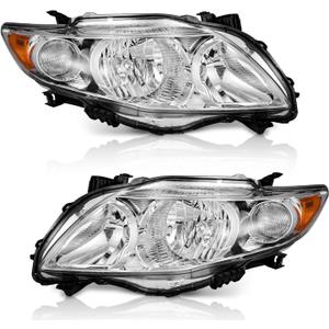 WEELMOTO Headlights for 2009-2010 Toyota Corolla, Headlamp Replacement compatible with 09 10 Toyota Corolla Chrome Housing Clear Lens Amber Reflector