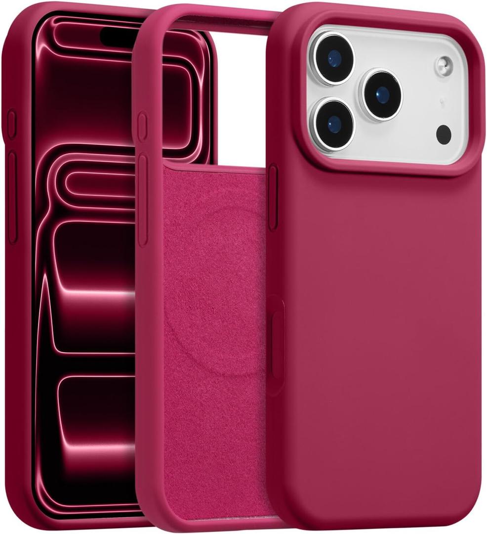 Magnetic for iPhone 17 Pro Case 6.3", Premium Liquid Silicone Case,[Compatible with Magsafe][Soft Anti-Scratch Microfiber Lining],Slim Thin Shockproof Phone Cover-Red