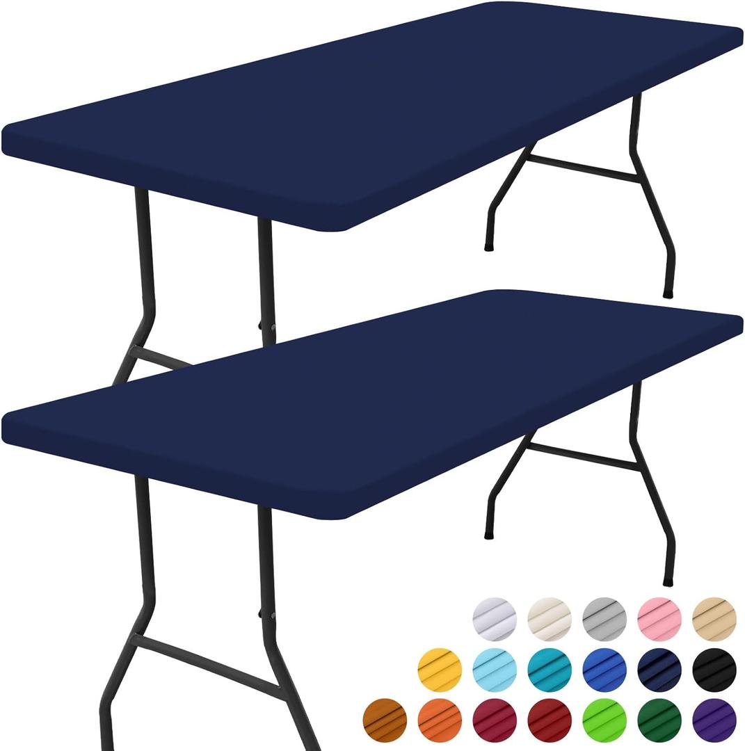 Smiry 2 Pack Rectangle Picnic Table Cloth, Waterproof Elastic Fitted Tablecloths, Washable Polyester Rectangular Patio Table Cover for Camping, Indoor and Outdoor (Navy, 30"x72")