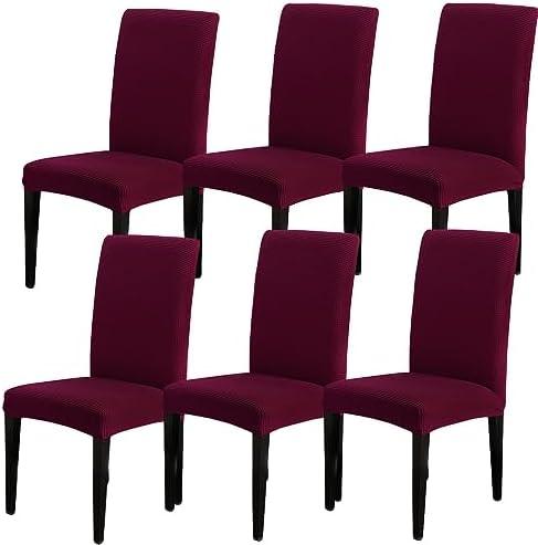 SearchI Chair Covers for Dining Room Set of 6, Stretch Jacquard Kitchen Parsons Chair Covers,Washable Spandex Dining Chair Slipcovers Seat Protector for Hotel,Banquet,Ceremony（Wine Red）
