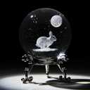 HDCRYSTALGIFTS 3D Easter Bunny Crystal Ball Paperweight with Stand,60mm Laser Engraved Rabbit Sphere Figurine Collectibles,Glass Decorative Ball for Home Table Decor Easter Gift for Women