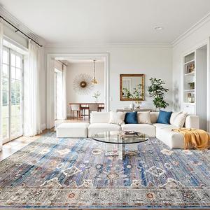 8x10ft Machine Washable Area Rug, 120 * 96" Large Ultra Soft Rugs with Non-Slip Backing & Durable Edge Binding, Vintage Fluffy Indoor Low-Pile Carpet for Living Room, Bedroom, Dinning, Kitchen