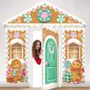 4 Pcs Christmas Gingerbread House Door Cover Decorations Christmas Gingerbread House Backdrop Xmas Candy Door Banners for Candy Party Backdrop Indoor Outdoor (Cute)