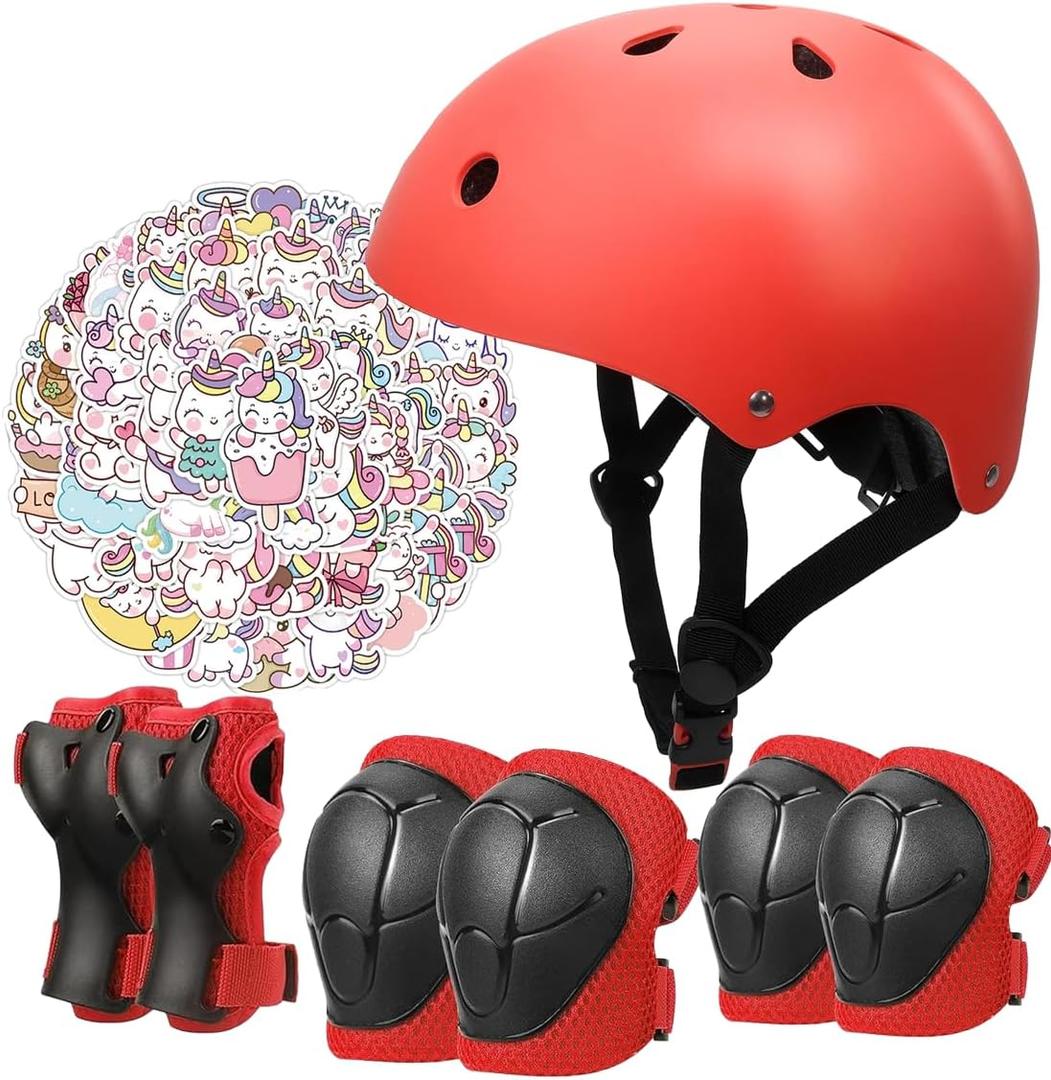 Kids Bike Helmet Set,CPSC Certified with Knee Elbow Wrist Pads Guards,Toddler Adjustable Black Helmet for Ages 2-3-5-8 Girls Child,Sports Protective Gear Set for Bicycle Skate Scooter