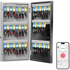 48 Key Lock Box Wall Mount, Smart Key Cabinet One Time Password/APP Bluetooth/Fixed/Wi-Fi Remote/Key Unlock, Key Management for Valets/Realtors/Office/Hotel