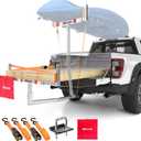 Mockins 750Lbs. Cap Truck Bed Extender Hitch Mount |2-in-1 All-Weather Steel Kayak Rack for Truck, SUV, Van w/Stabilizer & Straps| Hitch Extender Truck Rack for Kayak, Canoe, Ladder, Pipes & Lumber (Silver)