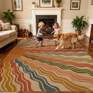 Washable 8x10 Rainbow Sun Woven Indoor Outdoor Area Rug for Living Room