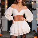 SANSTHS Wide Elastic Lace-up Tied Waspie Belt for DressesCorset Waist Belt for Women Halloween Costume (Brown, XL)