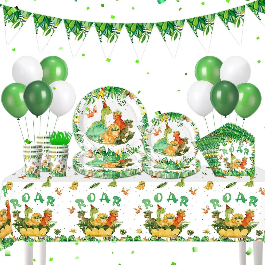 134Pcs Dinosaur Birthday Decorations for Dinosaur Party Decorations Supplies, Serves 24 Guests