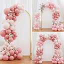 Metal Arch Stand and Cover Set,1 White Spandex Fitted Backdrop with 1 Gold Wedding Arched Stand Frame for Parties Birthday Baby Shower Bridal Banquet Decoration (7.2FT)