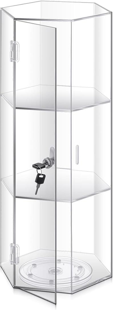 Colingmill 24'' H Rotating Jewelry Display Case with Lock and Keys, 360-degree Locking Acrylic Clear Cabinet for Collectibles, Safe Showcase for Office Retail Store Bread Holder