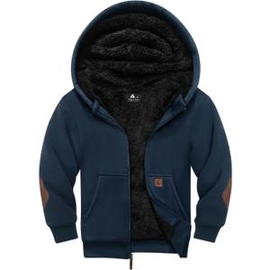 SWISSWELL Unisex Boys Girls Fleece Hoodie Sherpa Lined Jacket Zip Up Hooded Sweatshirt Winter Outerwear for Kids (10-11 Years, Navy Blue)