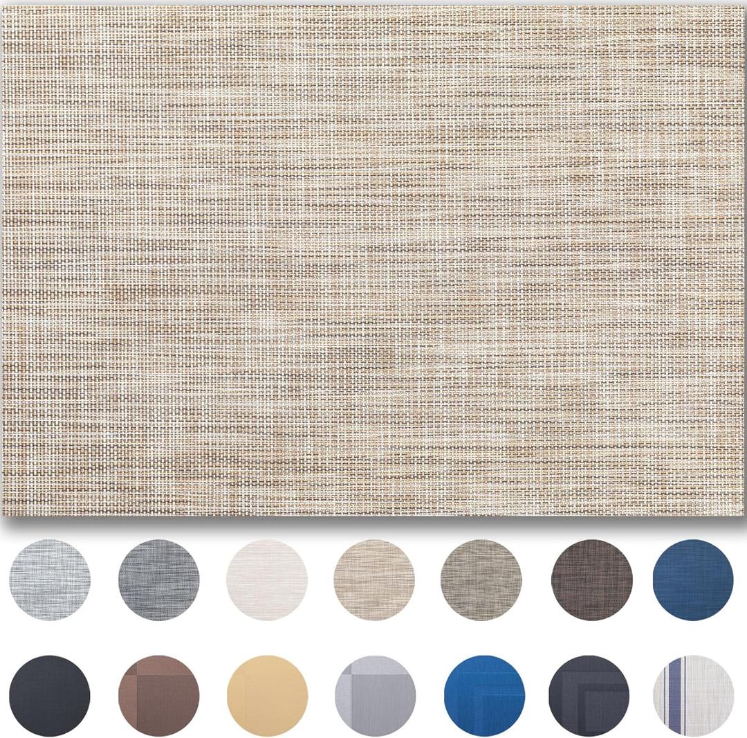 Placemats Set of 8 - Easy Clean Woven Vinyl Placemats for Dining Table, Indoor/Outdoor Place Mats, Washable PVC Table MatsCaramel