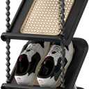 Retro Rattan Vertical Shoe Rack, Free Standing Shoe Storage Cabinet, Small Shoe Rack, Storage Rack, Suitable for Small Spaces and Narrow Spaces (Black, 4-Tier)