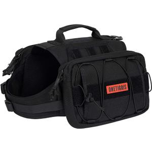 OneTigris Dog Backpack for Medium & Large Dogs, Nylon Backpack for Dogs Tactical Pet Backpack with Side Pockets for Hiking Walking Training Running (Black, Large)