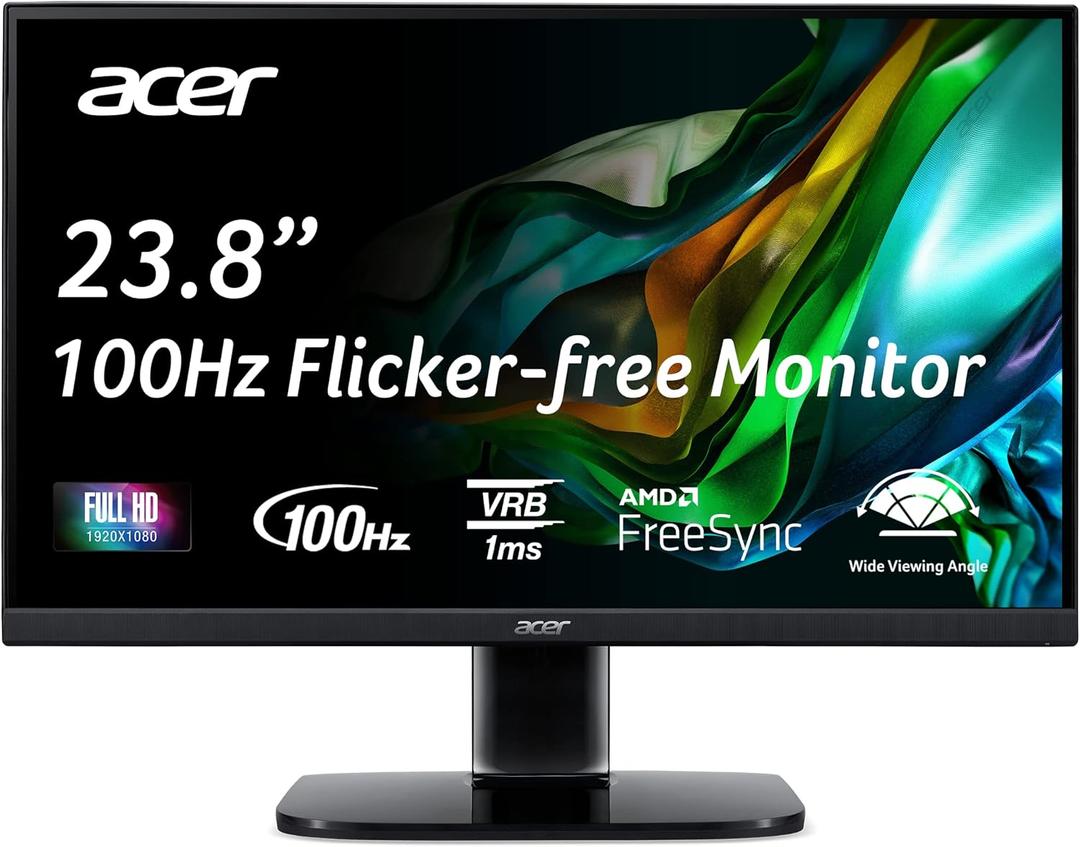 Acer KC242Y Hbi 23.8" Full HD (1920 x 1080) Zero-Frame Gaming Office Monitor | AMD FreeSync Technology | 100Hz | 1ms (VRB) | Low Blue Light | Tilt | HDMI & VGA Ports,Black
