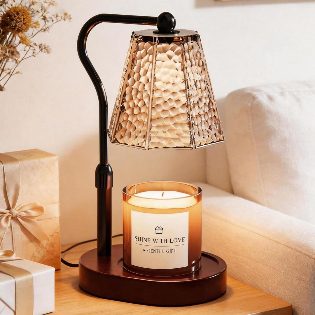 Candle Warmer Lamp with Timer & Dimmable Light, Height Adjustable Design, Modern Home Decor, Flameless Wax Melter for Jar Candles, Dark Wood,Includes 2 Bulbs, Ideal Gift for Women & Mom