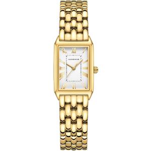 Gold Watches for Women with Vintage Rectangular Case,White Roman Dial,Stainless Steel Band,Adjustment Tool Included,Water Resistant