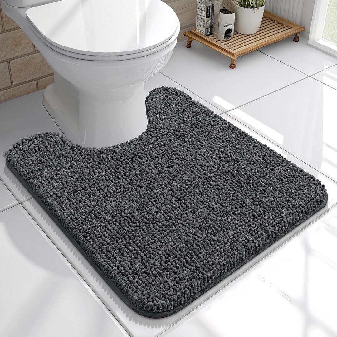 OLANLY Toilet Rugs U-Shaped 20x20, Extra Soft Absorbent Chenille Contour Bathroom Rugs for Toilet, Dry Quickly, Machine Washable, Non-Slip Bath Mat, Dark Grey