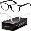 Blue Light Blocking Glasses - Fashion Square Fake Eyeglasses, Anti UV Ray Computer Gaming Glasses Blue Blockers for Women/Men (*Black & Transparent)
