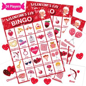 VOpitos Valentines Day Large Size Bingo Game Card for Kids/Adults, 24 Players  Valentine Game for Family/School Classroom/Large Group, Valentine Party Favor for Boy/Girl