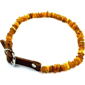 Baltic Amber Dog & Cat Collar - Adjustable Leather Strap with Raw Knotted Amber Beads (55-60cm)