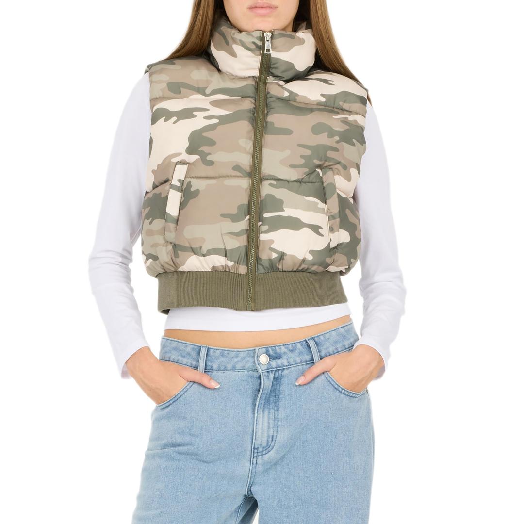Forever 21 Women's Puffer Vest – Cropped Quilted Zip-Up Outerwear with High Neck Collar, Lightweight Sleeveless Jacket for Layering, Streetwear & Cold Weather Fashion, L