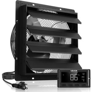 VEVOR 16 inch Exhaust Fan, Wall Mounted Attic Fan with Variable Speed, Temperature & Humidity Controller, 3000 CFM, Automatic Shutter
