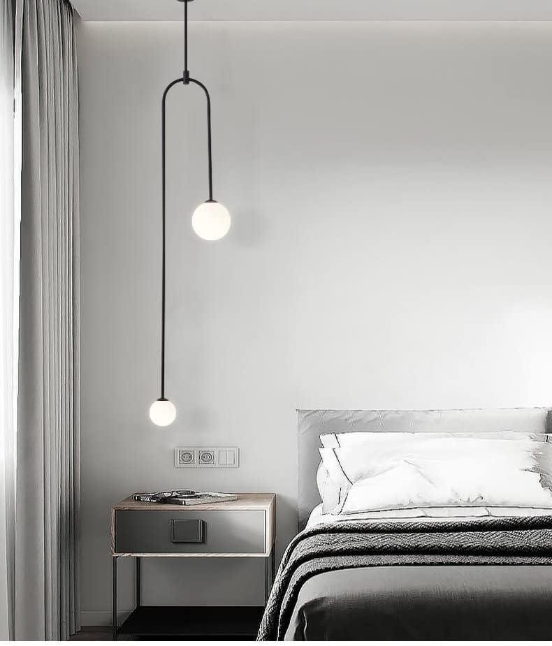 Black Linear Chandeliers Modern Kitchen Island Ceiling Hanging Pendant Lighting Metal Iron Frosted Glass Globe Pendant Light for Dining Room Table Living Room Bar (2-Light-Ushape)