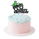 Dino Monster Truck Birthday Cake Topper - Black & Green Glitter Party Decor - Fun Dinosaur-Themed Celebration Topper for Kids - Sparkling Cake Decoration for Boys & Girls
