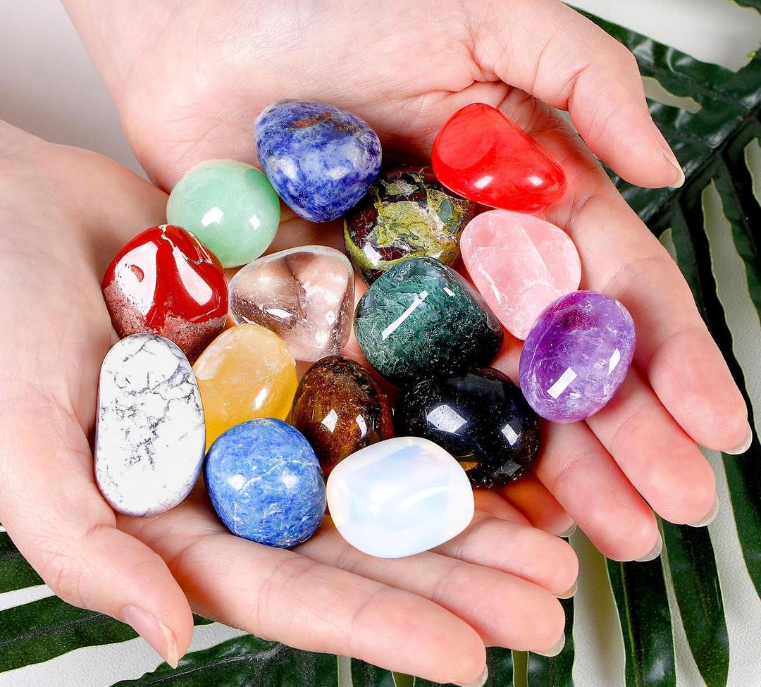 DUQGUHO 15 Pcs Natural Crystals Bulk Tumbled Stones Polished Irregular Quartz Crystal Set  Colored Rocks Gemstones Vase Filler Landscape Bottom Decoration Energy Reiki Beginners Decoration