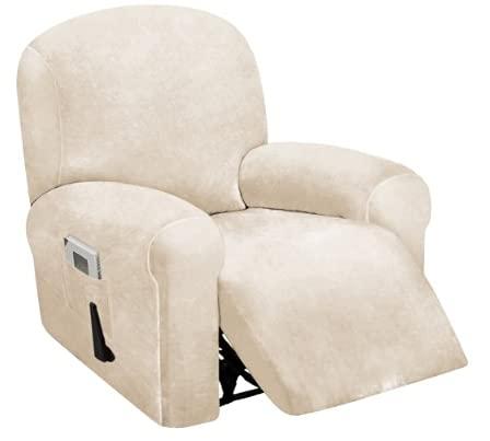ULTICOR 4-Piece, 1 Seat Recliner Cover, Velvet Stretch Reclining Chair Covers for 1 Cushion Reclining Sofa, Single Seat Recliner Couch Cover, Thick, Very Soft, Machine Washable (Ivory) ULTICOR 4-Piece, 1 Seat Recliner Cover, Velvet Stretch Reclining Chair Covers for 1 Cushion Reclining Sofa, Single Seat Recliner Couch Cover, Thick, Very Soft, Machine Washable (Ivory)