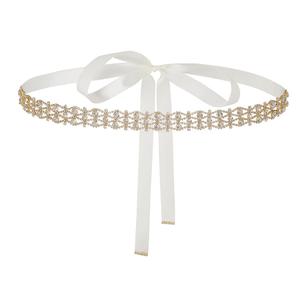 Urieo Rhinestone Wedding Belt Crystal Bridal Belts with Beige Ribbon Bride Bridesmaid Dress Party Sash Belts for Women and Girls