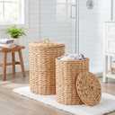 Lounsweer Set of 2 Wicker Trash Cans with Lid - 4 Gallon and 2 Gallon Natural Water Hyacinth Waste Baskets, Handwoven with Iron Frame, Keeps Pets out for Boho Farmhouse Bathroom Bedroom Office Kitchen