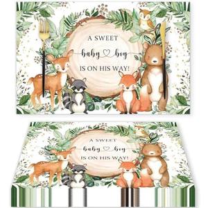 50 Pieces Paper Placemats for Woodland Baby Shower, 11"x17" Forest Animals Disposable Table Place Mats, Woodland Animals Baby Shower Decorations.