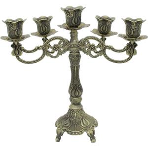 Metal Candelabra 5-Candle 10.1 Inch Tall Candle Holder Stick for Home Wedding Event and Party Festival,Bronze (Bronze-tulip Style)