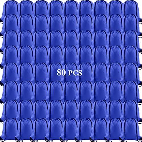 KUUQA 80Pcs Blue Drawstring Backpack Bag Sack Drawstring Bags Bulk String Bags Storage Bags for Sport Gym Traveling