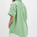 Womens Striped Button Down Shirts Casual Collared Short Sleeve Blouses Tops (Green, L)