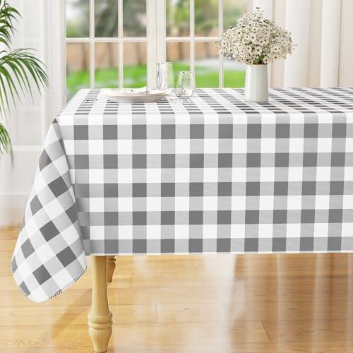 misaya Rectangle Waterproof Vinyl Table Cloth, Buffalo Flannel Backed Tablecloth, Wipeable Plastic Table Cover for Dinner, Kitchen, Outdoor (60" x 102", Grey and White)