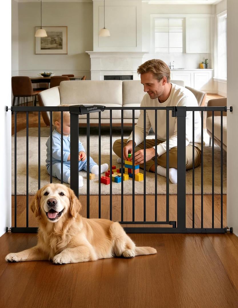 Babelio Extra Wide Baby/Dog Gate PressGuard P7, 29-55" Auto Close for The House and Doorway, Safety Pressure Mounted Pet Door, NO Need for Tools and Drilling, Black