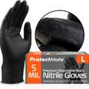 5 Mil Black Nitrile Gloves for Food Prep - Textured Food Prep Gloves - Food Handling Gloves Disposable Latex Free, Large