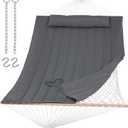 SUNCREAT Hammocks 2 Person Hammock with Hardwood Spreader Bar, Double Rope Hammock with Polyester Pad, Dark Gray