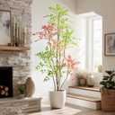 Tall Fake Bamboo Tree Large Artificial Nandina Trees Indoor Outdoor Realistic Floor Plant Faux Plastic Plants Flowers for House Home Living Room Bedroom Office Front Porch Modern Farmhouse Decor (6ft 7in, Multicolor)