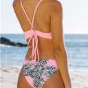 RoseSeek Women's 2 Piece Botanical Print Bikini Sets Swimsuits Spaghetti Strap Tops and Mid Rise Panties (L)