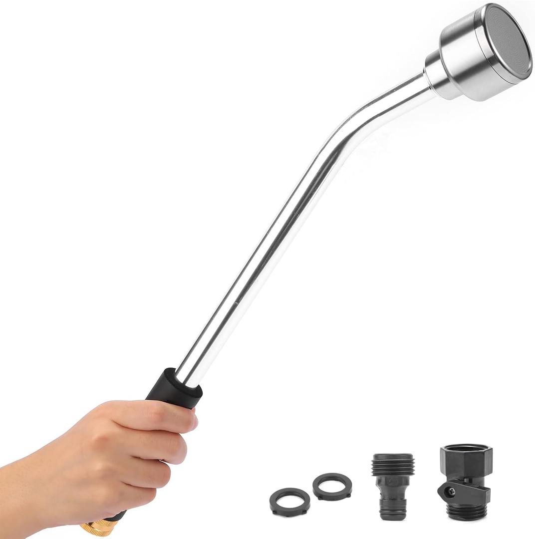 18-inch Soft Rain Watering Wand with Shut Off Valve, Lightweight and Durable Metal Gentle Watering Wand Perfect for Hanging Baskets, Planters, Garden, Shrubs and Seedbed