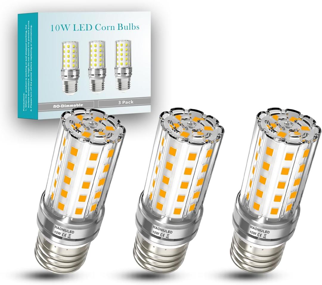 E26 Bulb 10W 3 Pack led Corn Light Bulb Warm White 2700K 1100 Lumen 100 watt Equivalent E26/E27 Base Non-Dimmable led Bulbs, Candelabra Edison Light Bulb for Indoor Home Household Lighting