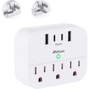 Cruise Ship Essentials, Cruise Power Strip with Foldable Plug, Travel Essentials with USB C, Outlet Extender No Surge Protector, Multi Plug Wall Outlet with 3 Outlets,Outlet Adapter Japan Plug Adapter (White)
