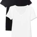 Amazon Essentials Women's Slim-Fit Short-Sleeve V-Neck T-Shirt, Pack of 2 (Medium)