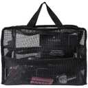 SHANY Collapsible Makeup Tools Travel Mesh Bag Large See-Thru Travel Tote with Shoulder Straps Water-Resistant with Zippered Pockets Black