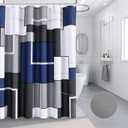 Blue Shower Curtain Set with Hooks Blue and White Morden Shower Curtains for Bathroom Fabric Grey Abstract Geometric Bath Curtains Decorative Gray 72x72 (Navy)